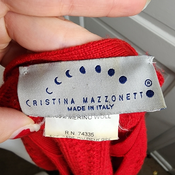 Cristina Mazzonett Italian Red Wool Sweater Size 12 Vintage Keyhole Neckline - Picture 10 of 10